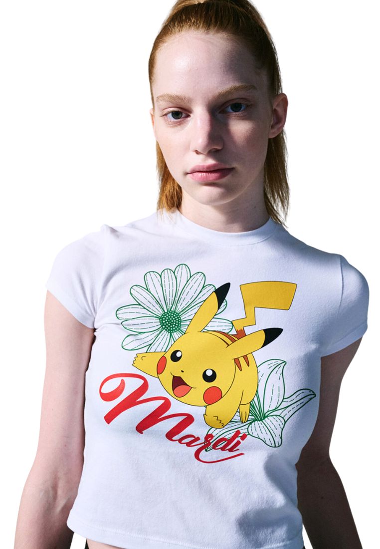 Cropped Tshirt Flower Pikachu White