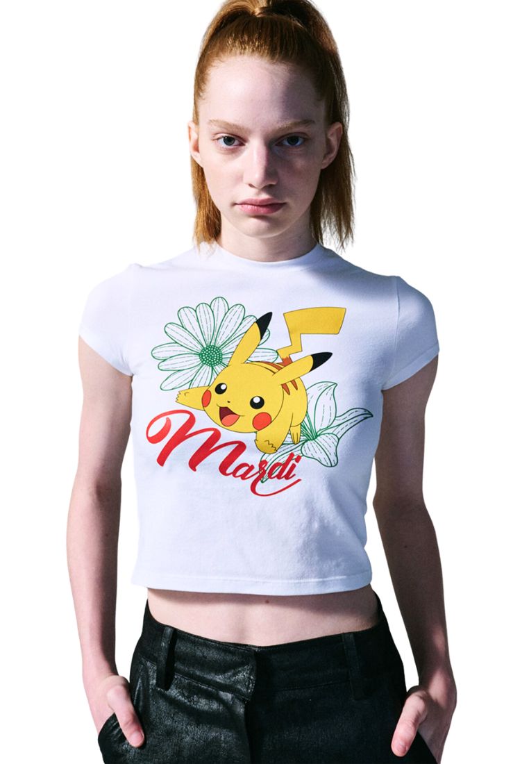 Cropped Tshirt Flower Pikachu White