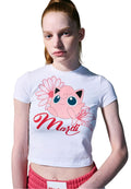 Cropped Tshirt Flower Purin White