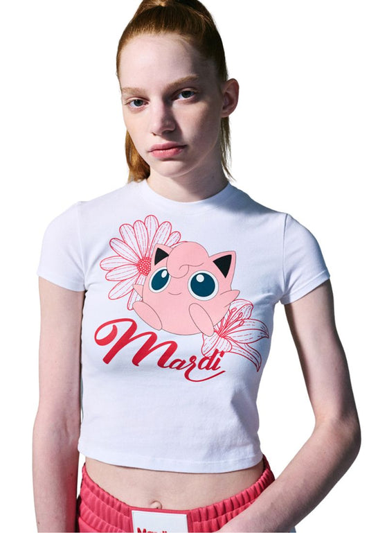 Cropped Tshirt Flower Purin White
