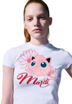 Cropped Tshirt Flower Purin White