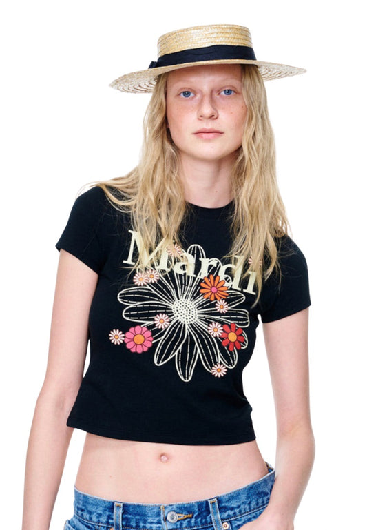 Cropped Tshirt FlowerMardi Blossom Black Cream