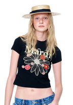 Cropped Tshirt FlowerMardi Blossom Black Cream