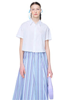 Cotton Cropped Shirt Half Sleeve White Beige