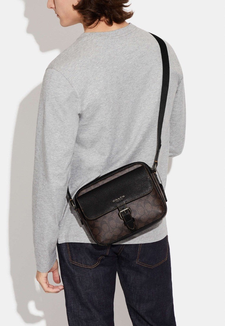 Hudson Crossbody Bag In Signature Canvas Mahogany Black