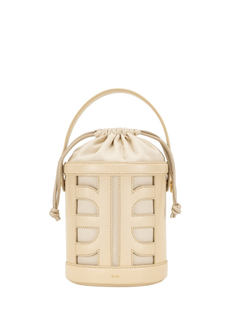FEI Leather Cutout Bucket Bag - Beige