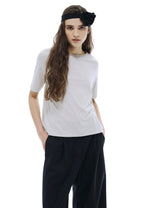 Premium Silk Blended TShirt Logo Boatneck Beige Khaki