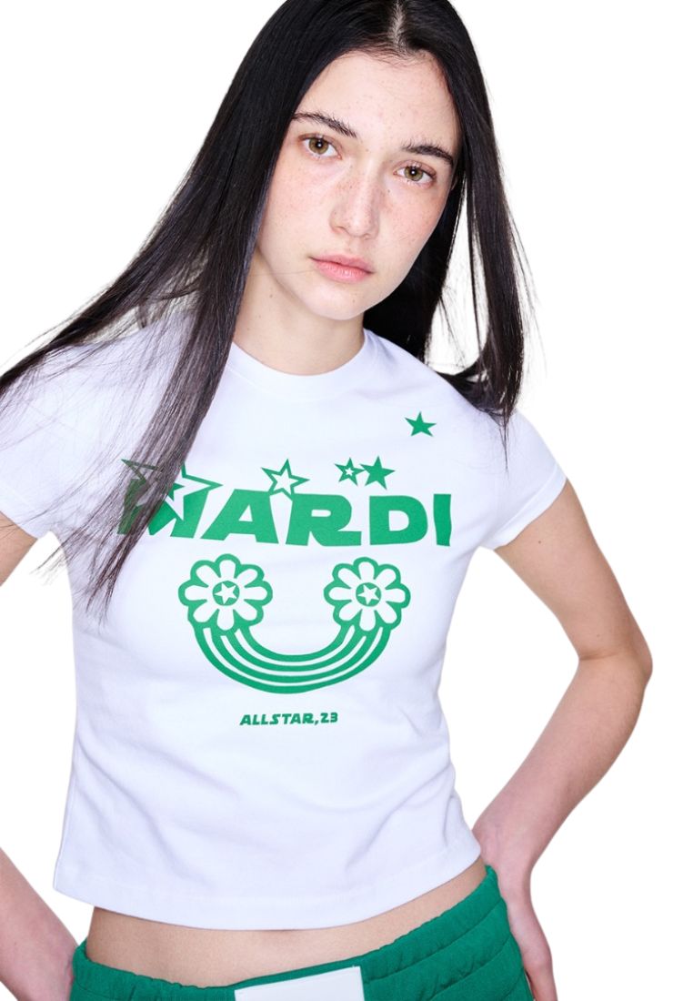 Cropped Tshirt Rainbow White Green
