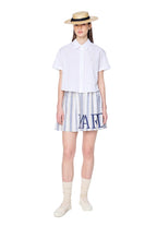 Cotton Cropped Shirt Half Sleeve White Beige
