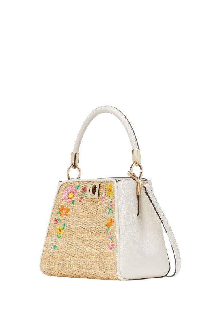 Phoebe Embroidered Straw Top Handle Satchel Meringue Multi