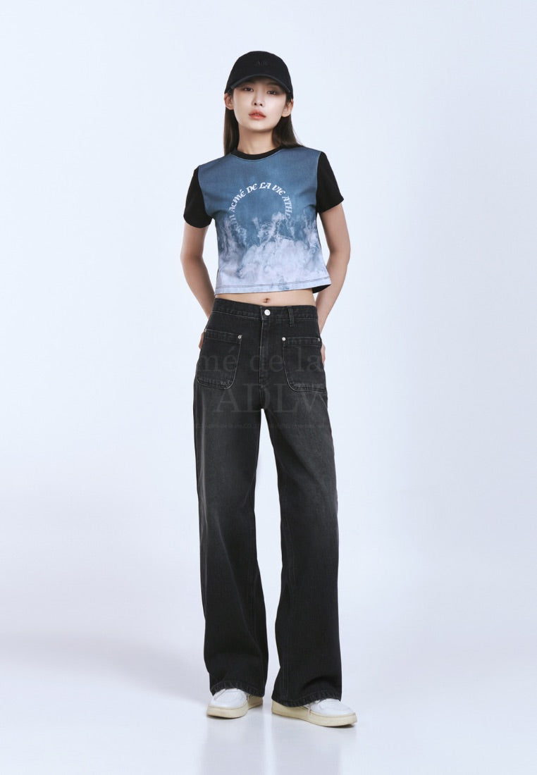 Ocean Artwork Crop Short Sleeve T-Shirt Black