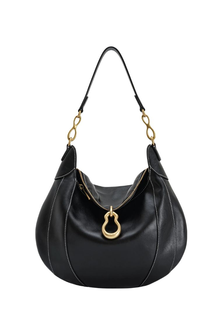 Daria Metal Pendant Embellished Shoulder Bag - Black