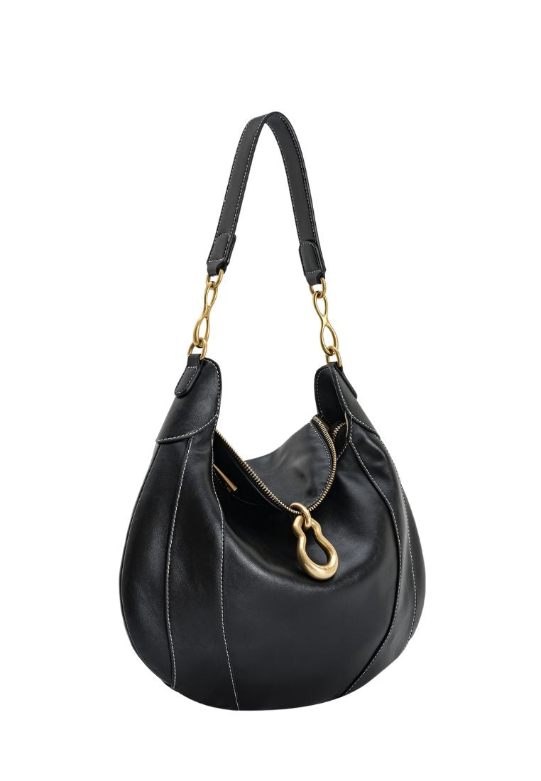 Daria Metal Pendant Embellished Shoulder Bag - Black