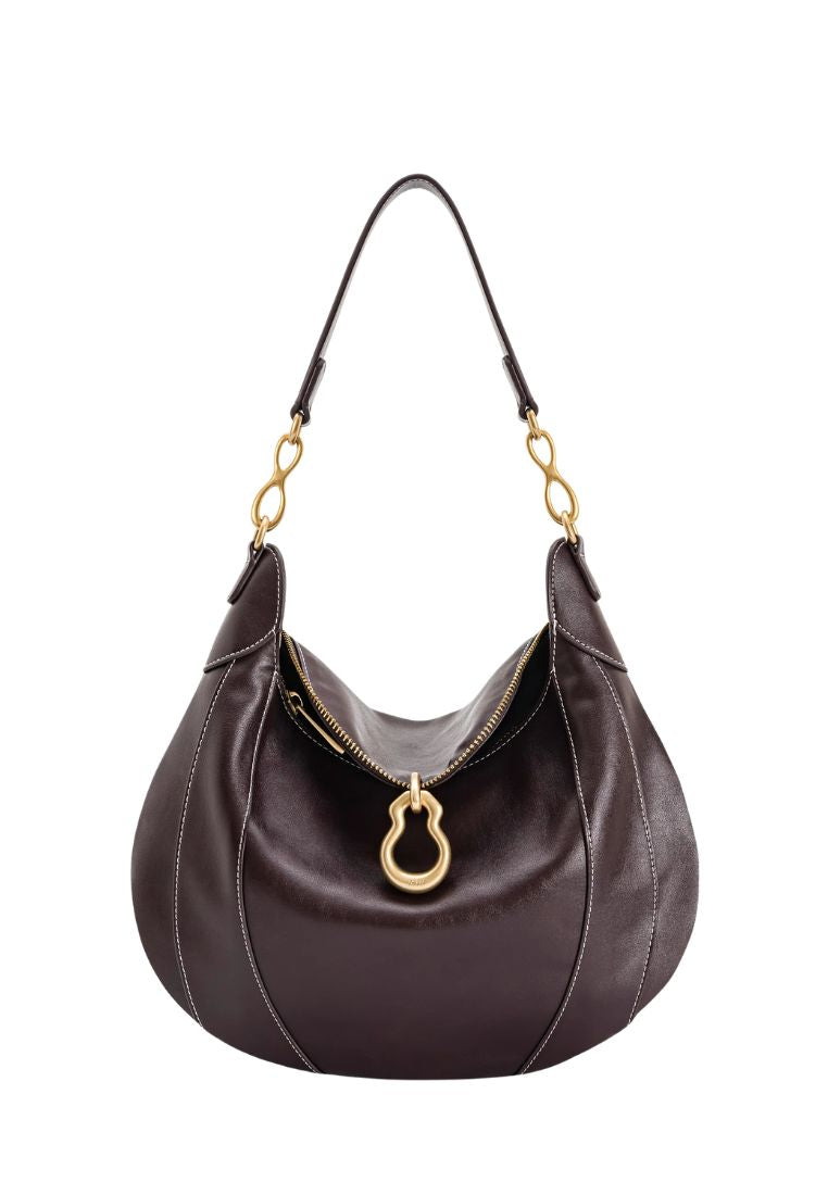 Daria Metal Pendant Embellished Shoulder Bag - Dark Brown