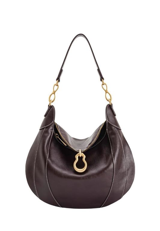 Daria Metal Pendant Embellished Shoulder Bag - Dark Brown