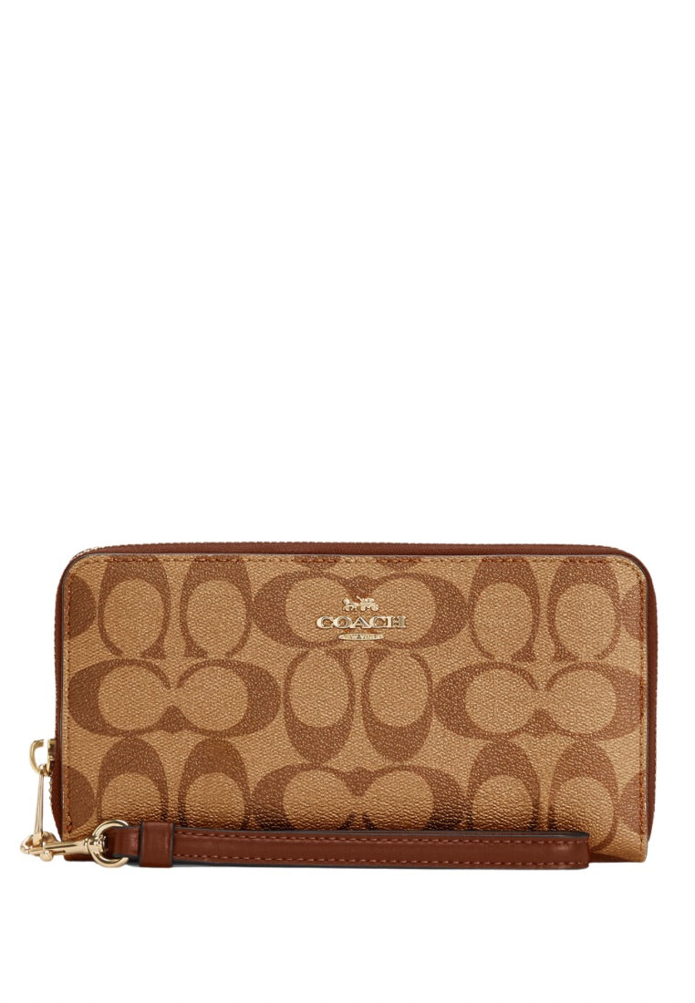 Long Zip Around Wallet In Signature Canvas Khaki Saddle 2