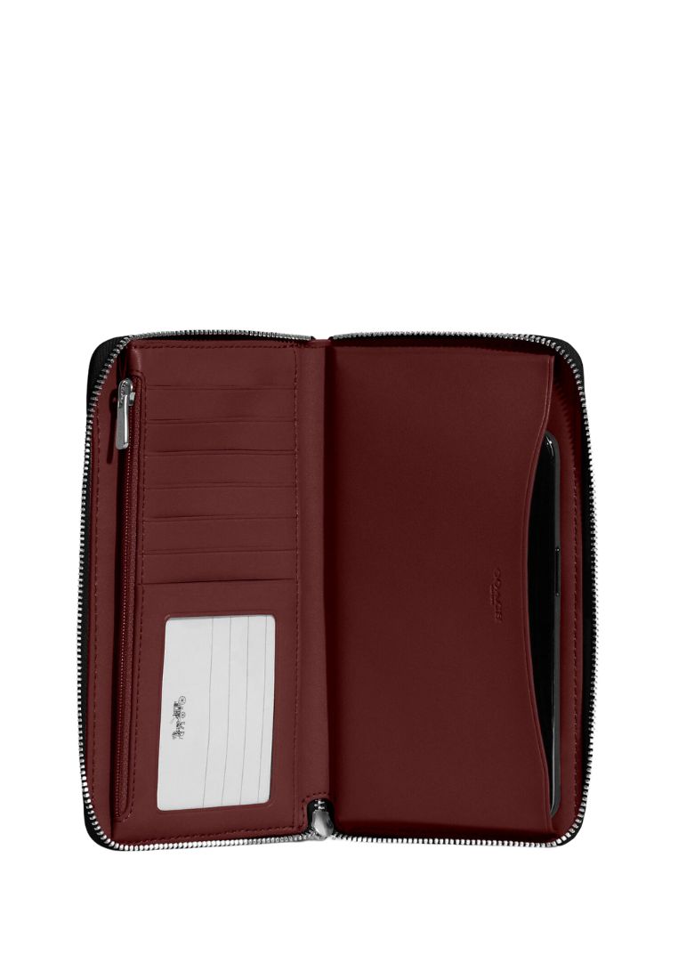 Dempsey Large Phone Wallet In Signature Jacquard With Stripe And Coach Patch Smoke Black