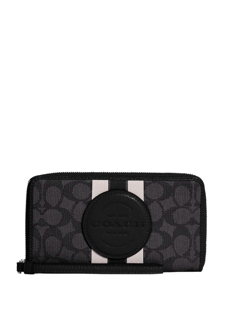 Dempsey Large Phone Wallet In Signature Jacquard With Stripe And Coach Patch Smoke Black