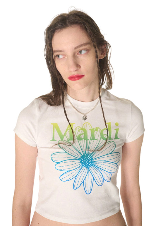 Cropped Tshirt FlowerMardi Gradation White Lime