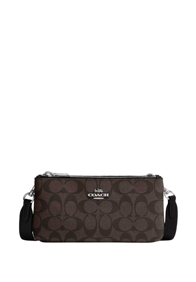 Double Zip Crossbody In Signature Canvas Brown Black
