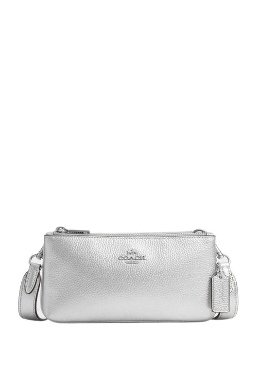 Double Zip Crossbody Metallic Silver
