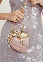 Maren Artificial Crystal Heart Shaped Bag - Pink