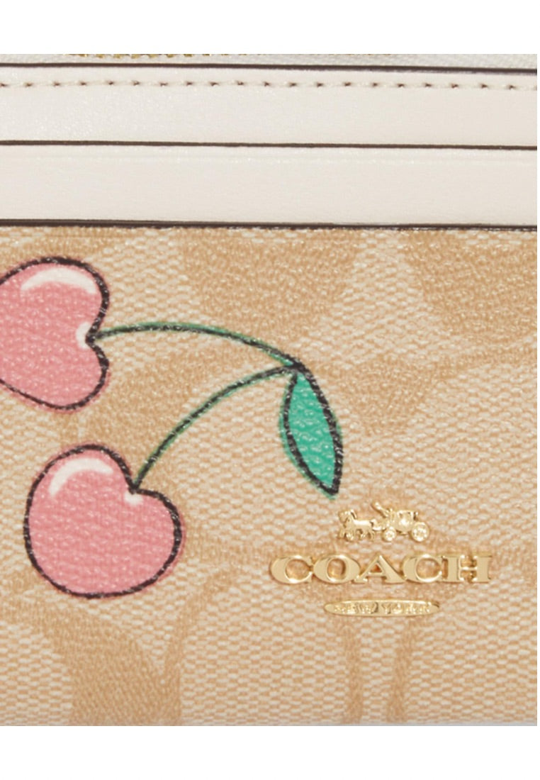 Mini Skinny Id Case In Signature Canvas With Heart Cherry Print Light Khaki Multi
