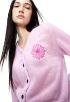 Mohair Cardigan V Neck Pink Hotpink