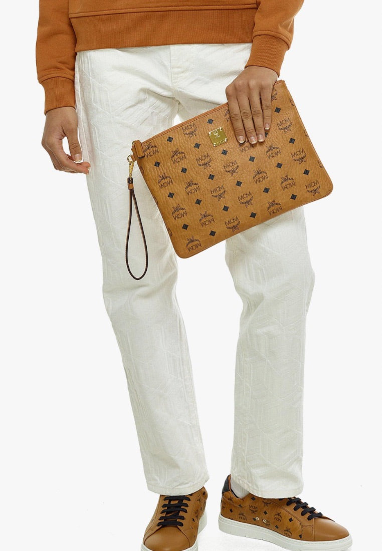 Medium Wristlet Zip Pouch in Visetos Cognac