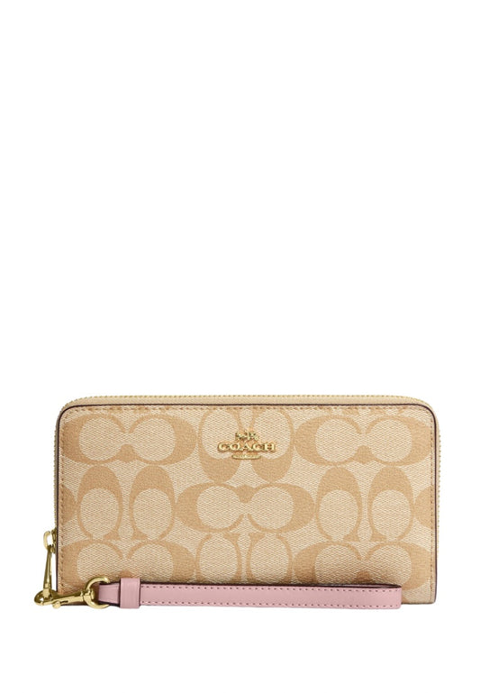 Long Zip Around Wallet In Signature Canvas Powder Pink