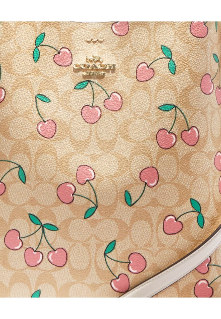 Mollie Bucket Bag In Signature Canvas With Heart Cherry Print Light Khaki Multi