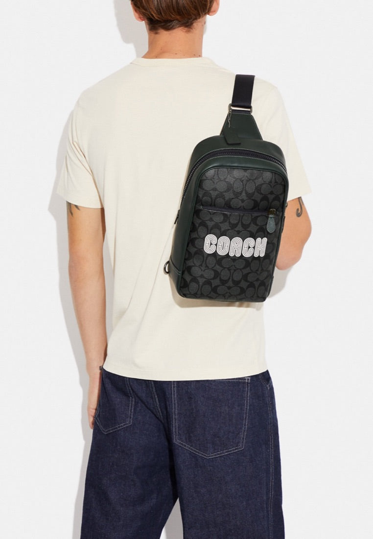Westway Pack In Colorblock Signature Canvas With Coach Patch Charcoal Amazon Green