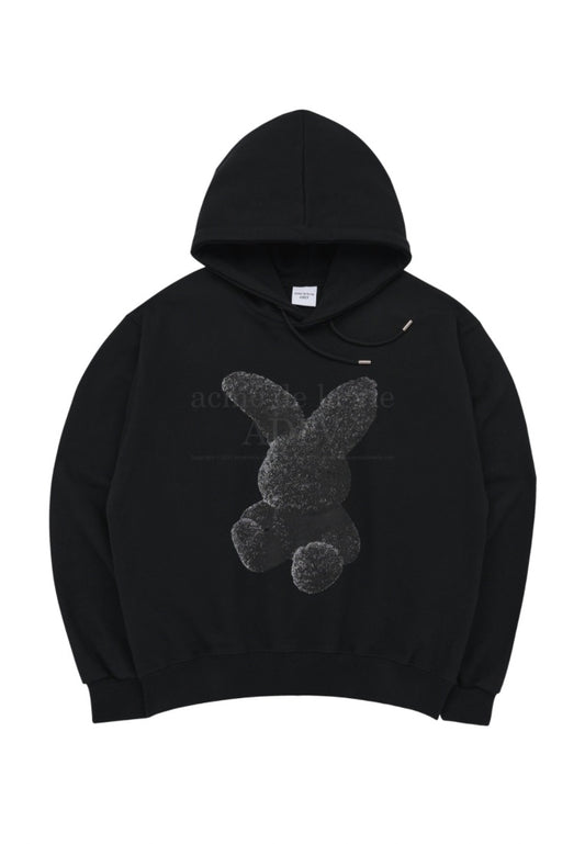Black Fuzzy Rabbit Hoodie Black