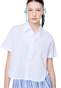 Cotton Cropped Shirt Half Sleeve White Beige