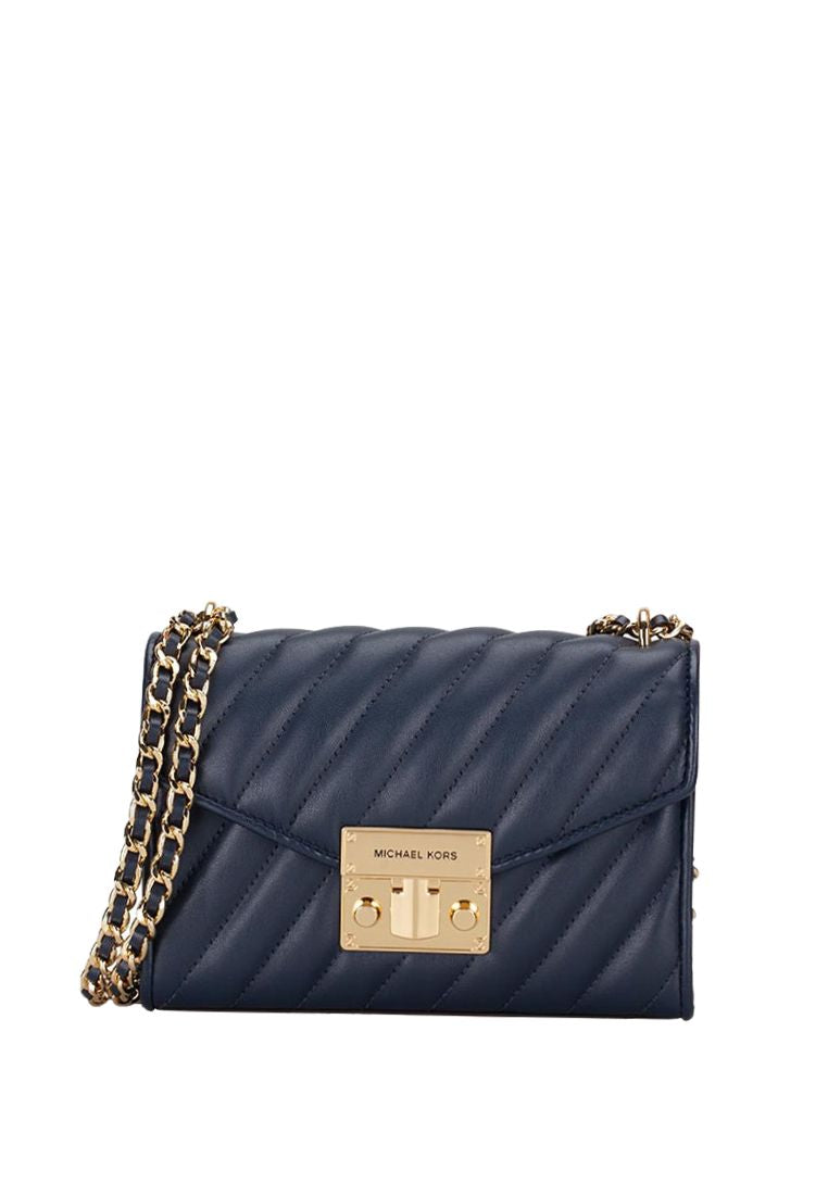 Rose Quilted Leather Small Crossbody Navy