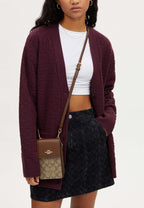 North South Phone Crossbody In Signature Canvas Khaki Saddle 2
