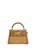 Elise Faux Bamboo Woven Top Handle Bag - Brown