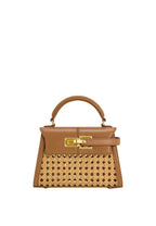 Elise Faux Bamboo Woven Top Handle Bag - Brown