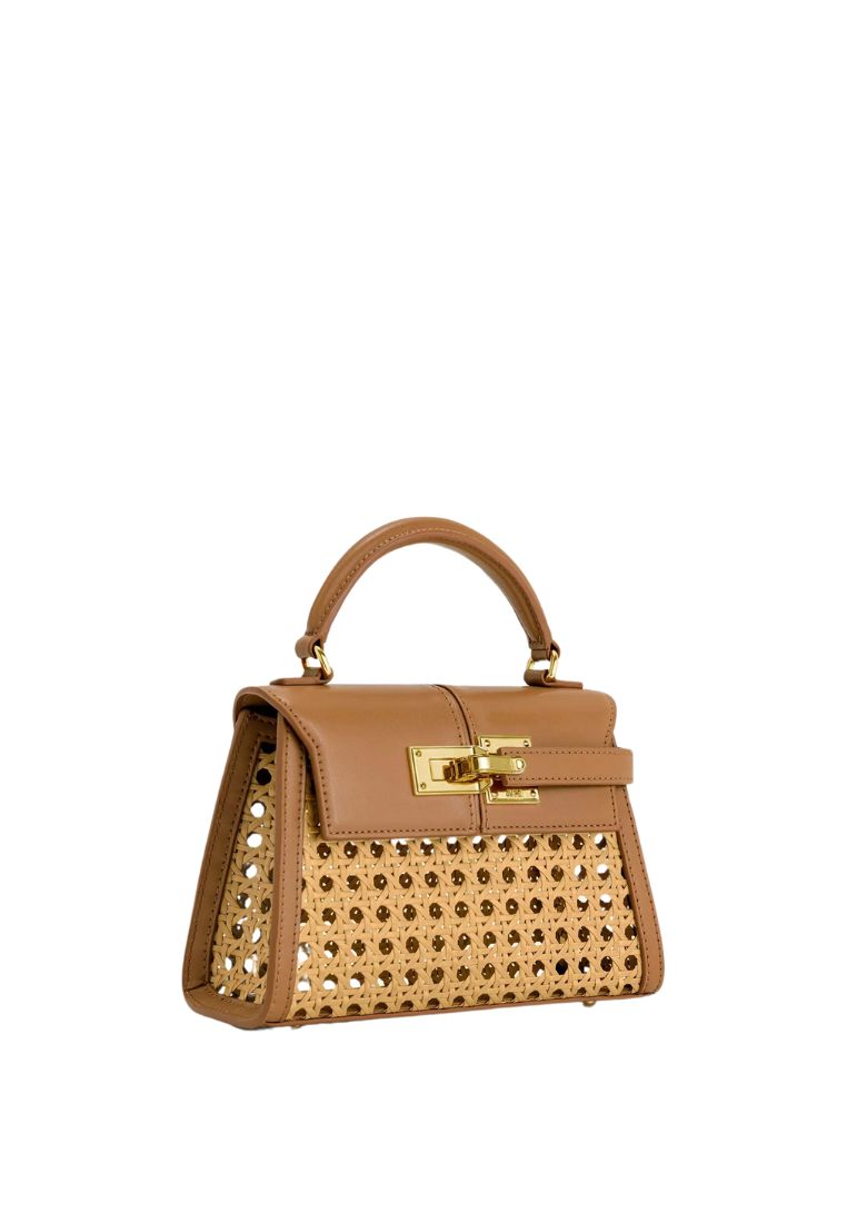 Elise Faux Bamboo Woven Top Handle Bag - Brown