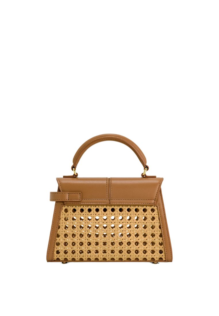 Elise Faux Bamboo Woven Top Handle Bag - Brown
