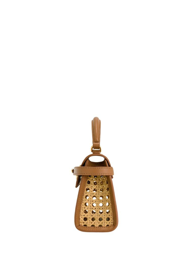 Elise Faux Bamboo Woven Top Handle Bag - Brown