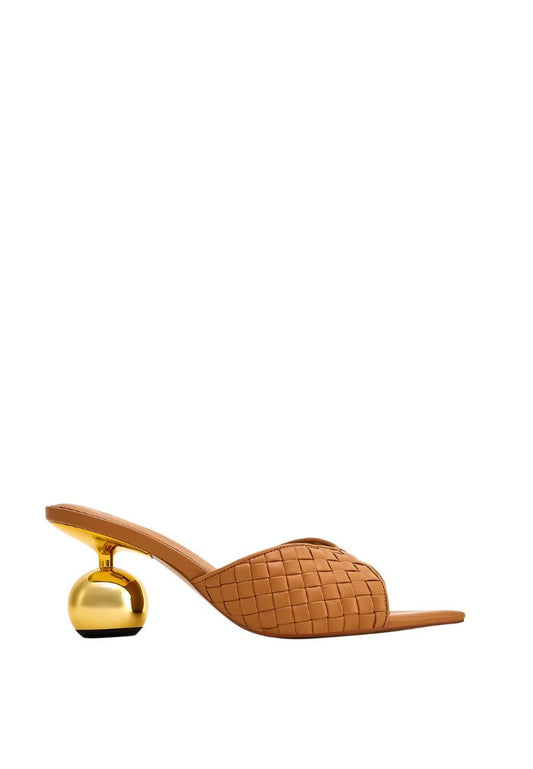 Ellie Braided Sphere Heel Mules - Khaki