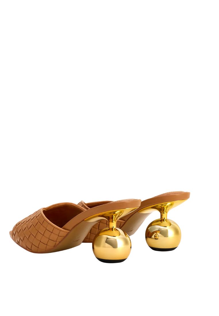 Ellie Braided Sphere Heel Mules - Khaki