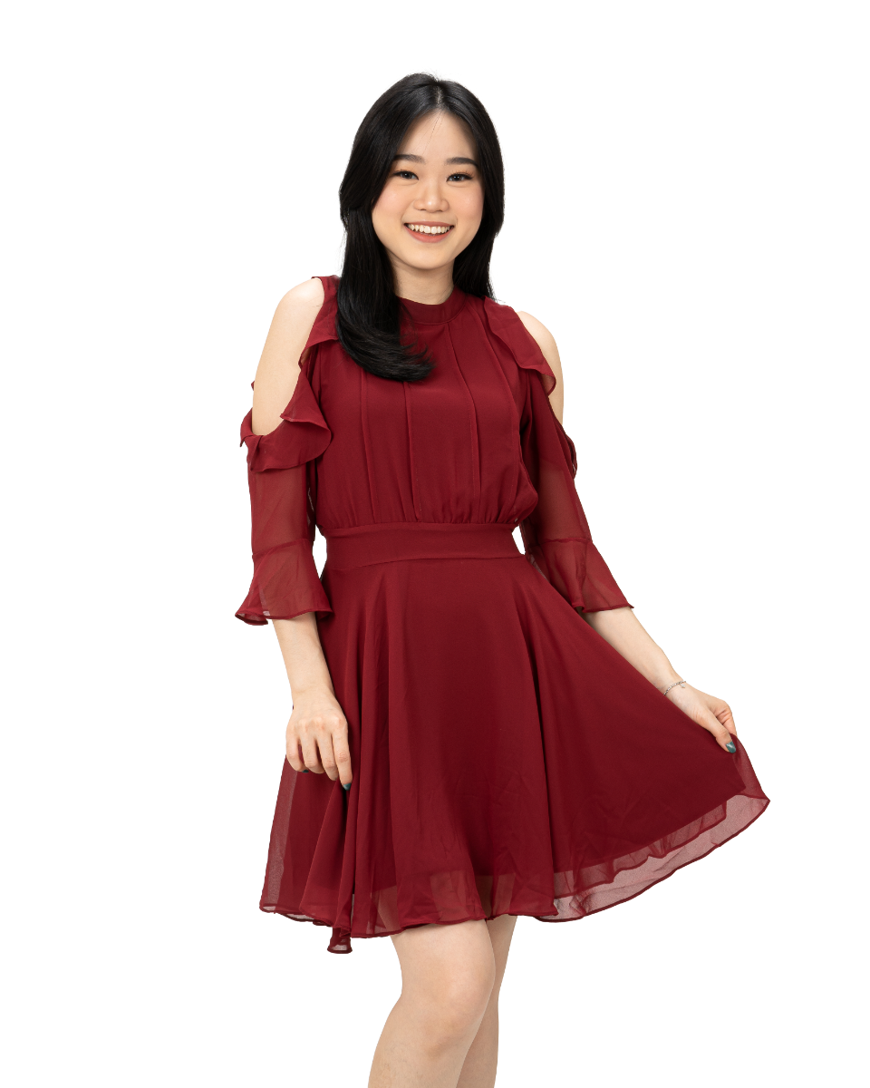 Off Shoulder Ruffle Dress RED