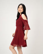 Off Shoulder Ruffle Dress RED
