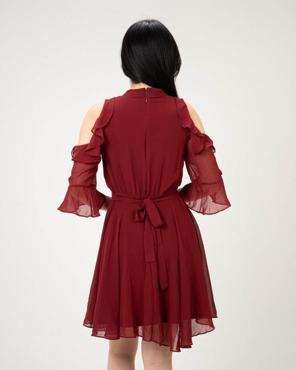 Off Shoulder Ruffle Dress RED