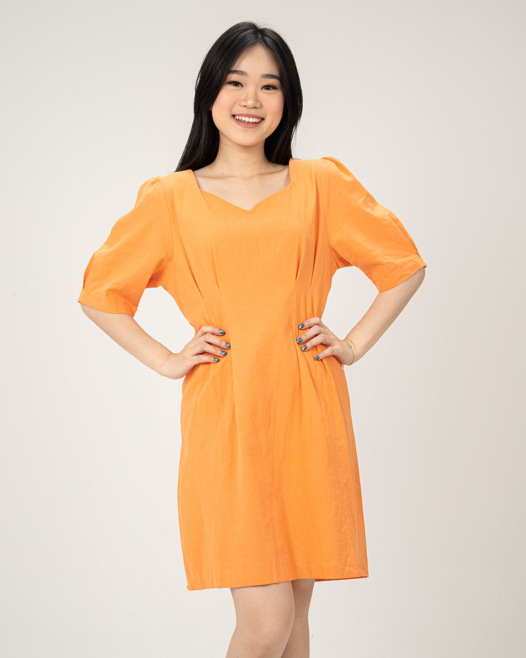 Sweetheart Neckline Mini Dress-ORANGE