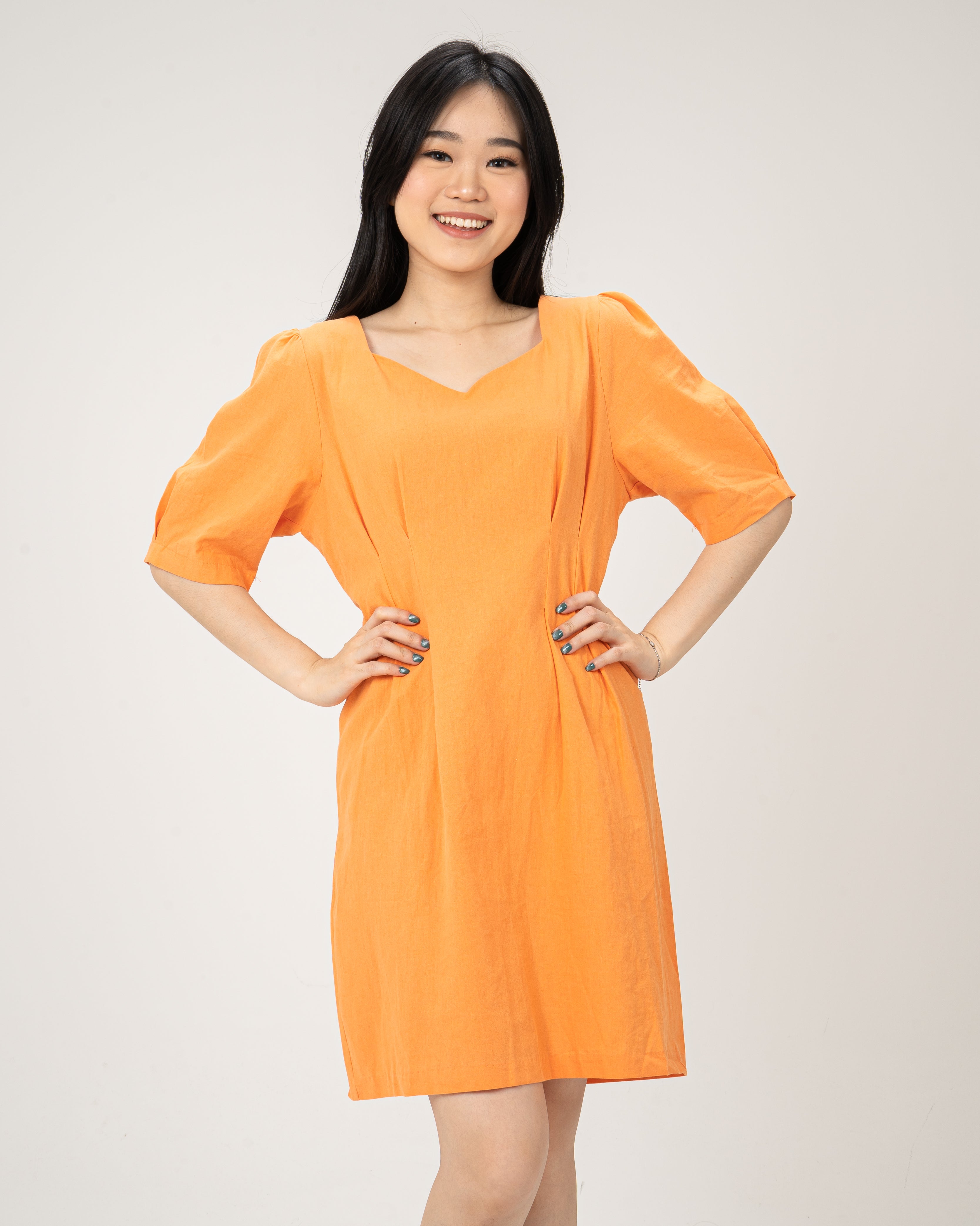 Sweetheart Neckline Mini Dress-ORANGE