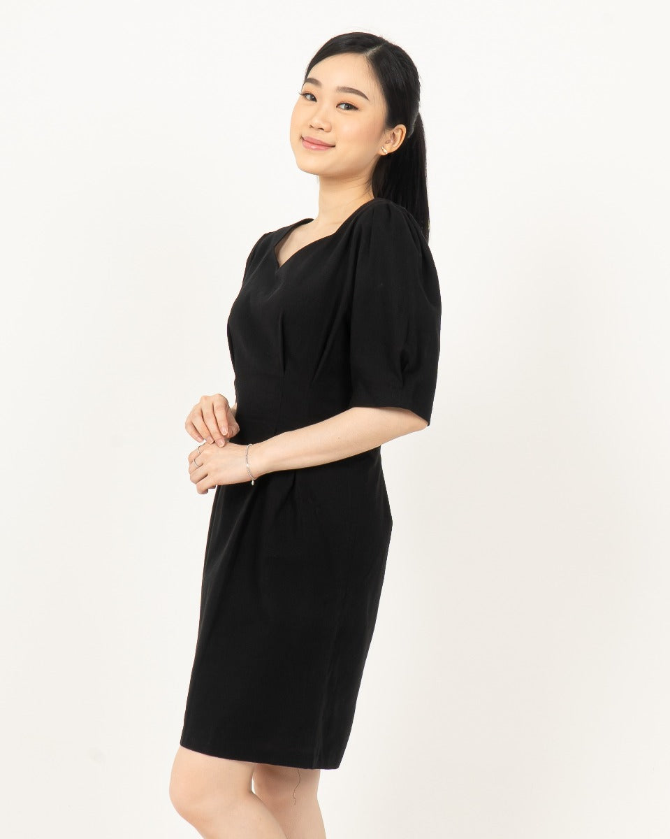 Sweetheart Neckline Mini Dress-BLACK