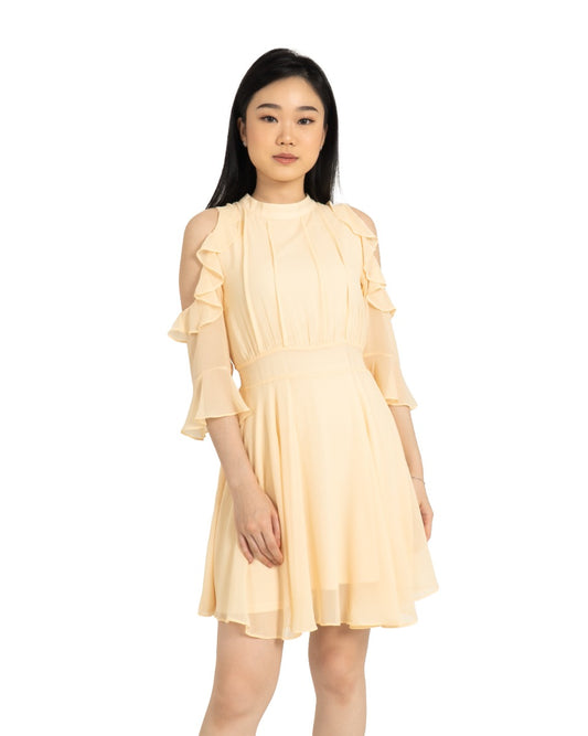 Off Shoulder Ruffle Dress YELLOW